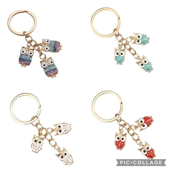 NEW Owl trio enamel key chain bag charm light purple lilac enamel on gold - Picture 3 of 3